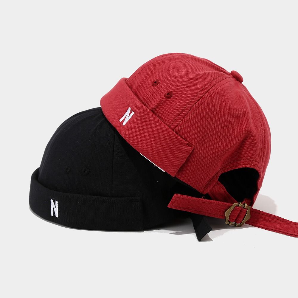 Embroidery Letter N - Japanese Style Cotton Brimless Hat Breathable