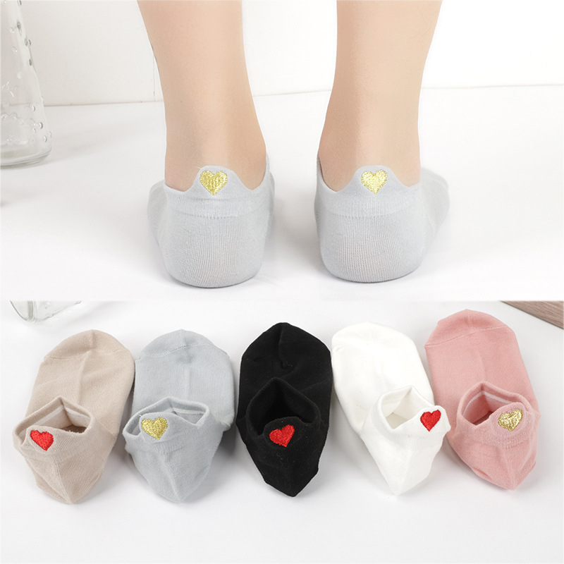 Embroidery On Socks - Funny Heel Cute Embroidery Love Heart
