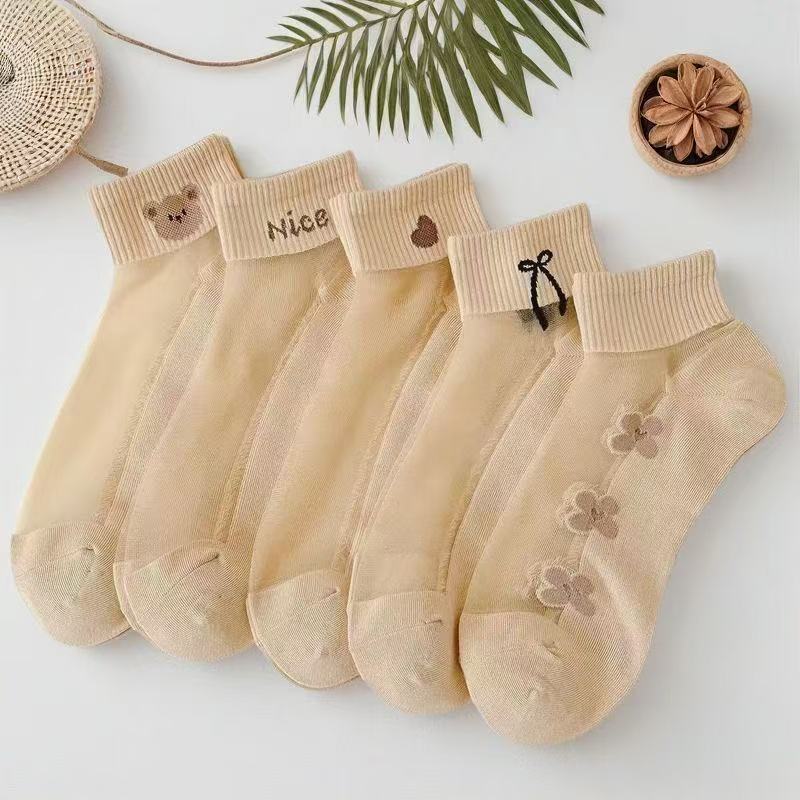 Embroidery On Socks - Women's Sheer Ice Silk Polyester Boat