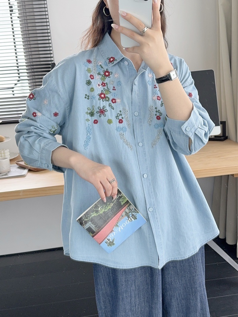 Embroidery Jeans - Harajuku y2k Denim Shirts Women Autumn