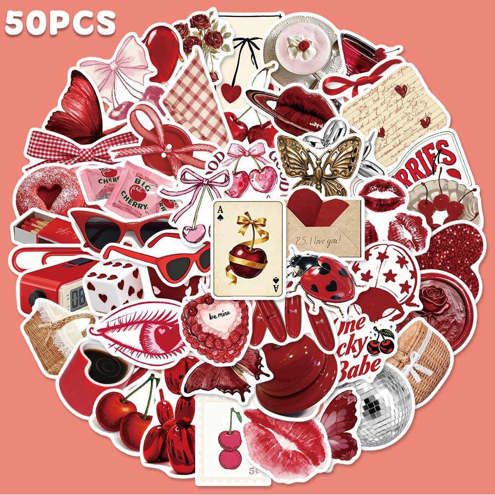 Embroidery Wall Art - 50pcs Cherry Coloured Graffiti Sticker Fashion