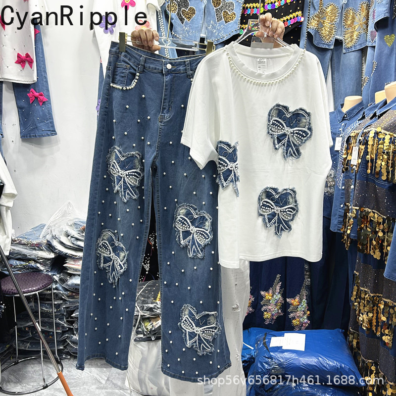 Embroidery Jeans - New Spring Summer Women Two-piece Set