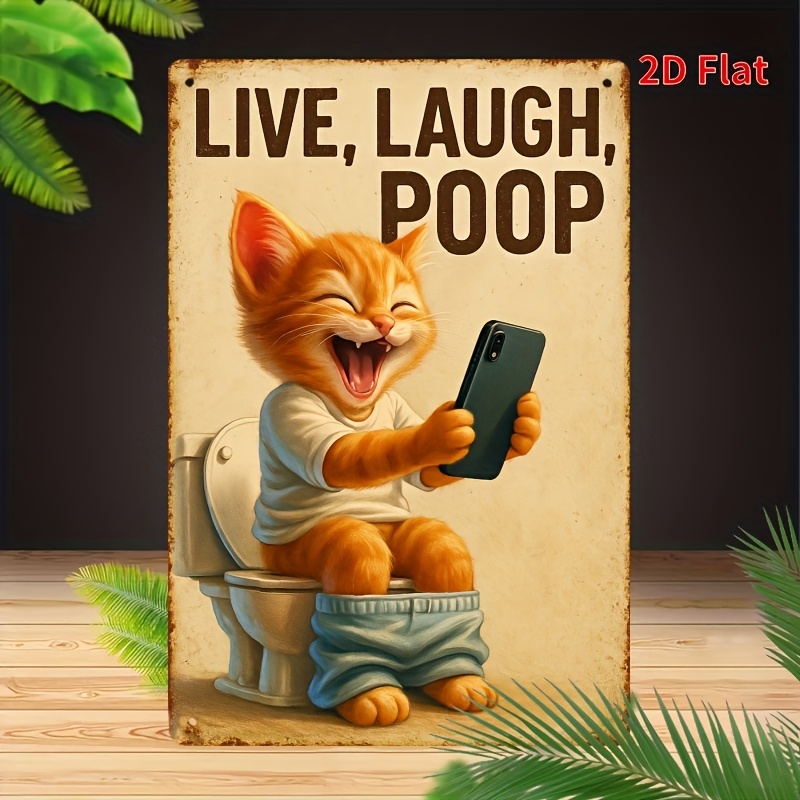 Funny Cat on Toilet Metal Wall - Embroidery Wall Art review and price