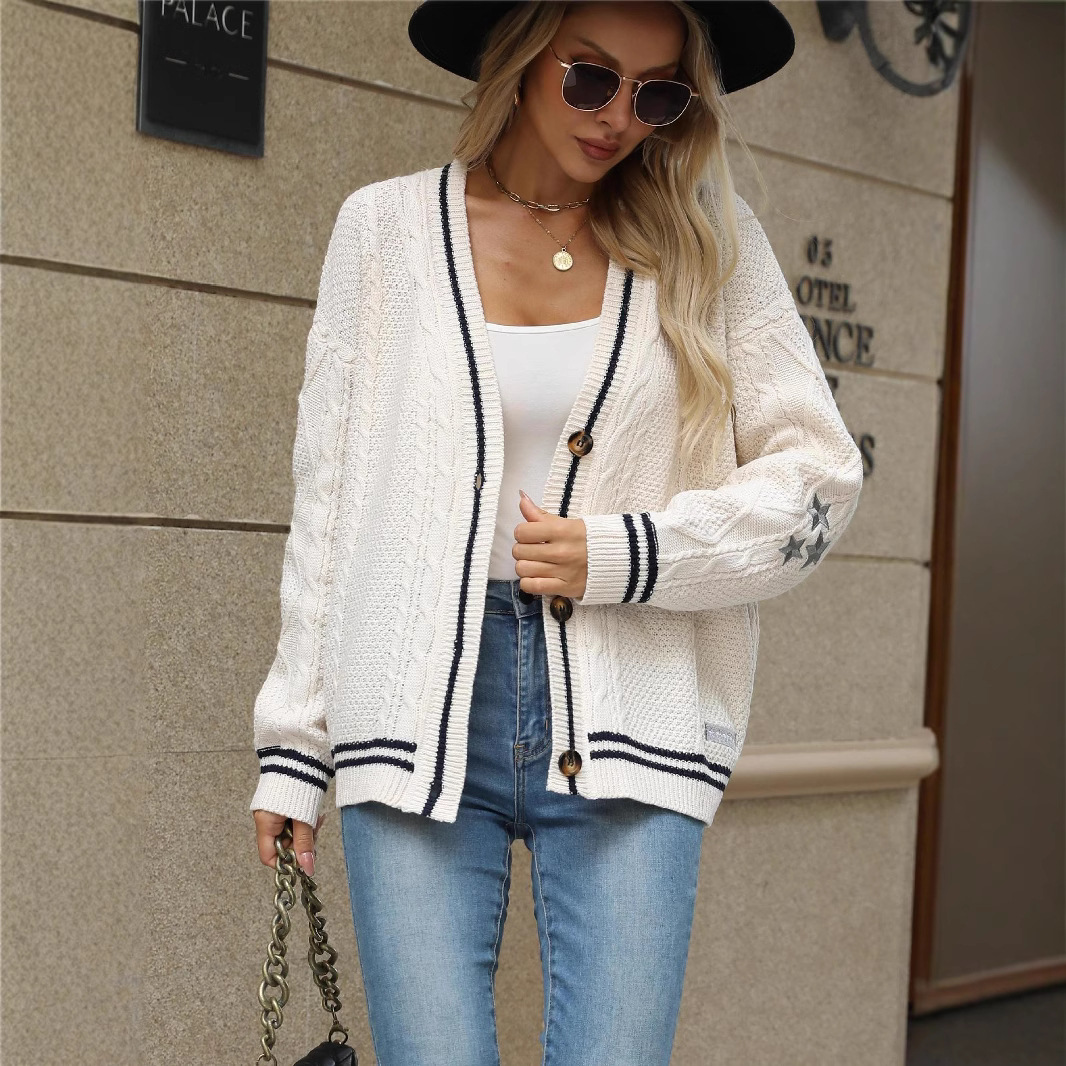 Women Vintage Cable Knit Cardi - Embroidery Letter N review and price