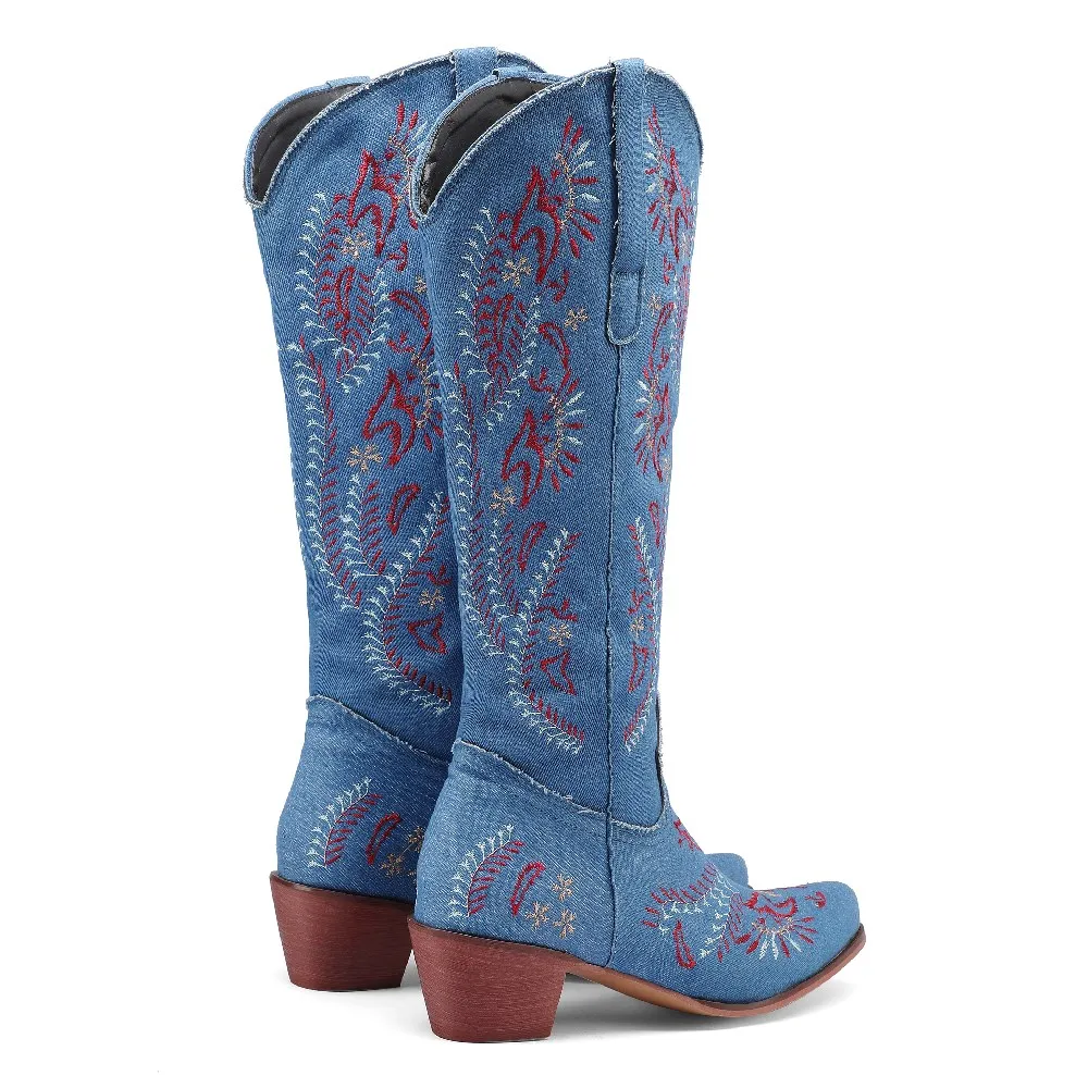 Blue Denim Western Cowgirl Kne - Embroidery Jeans review and price