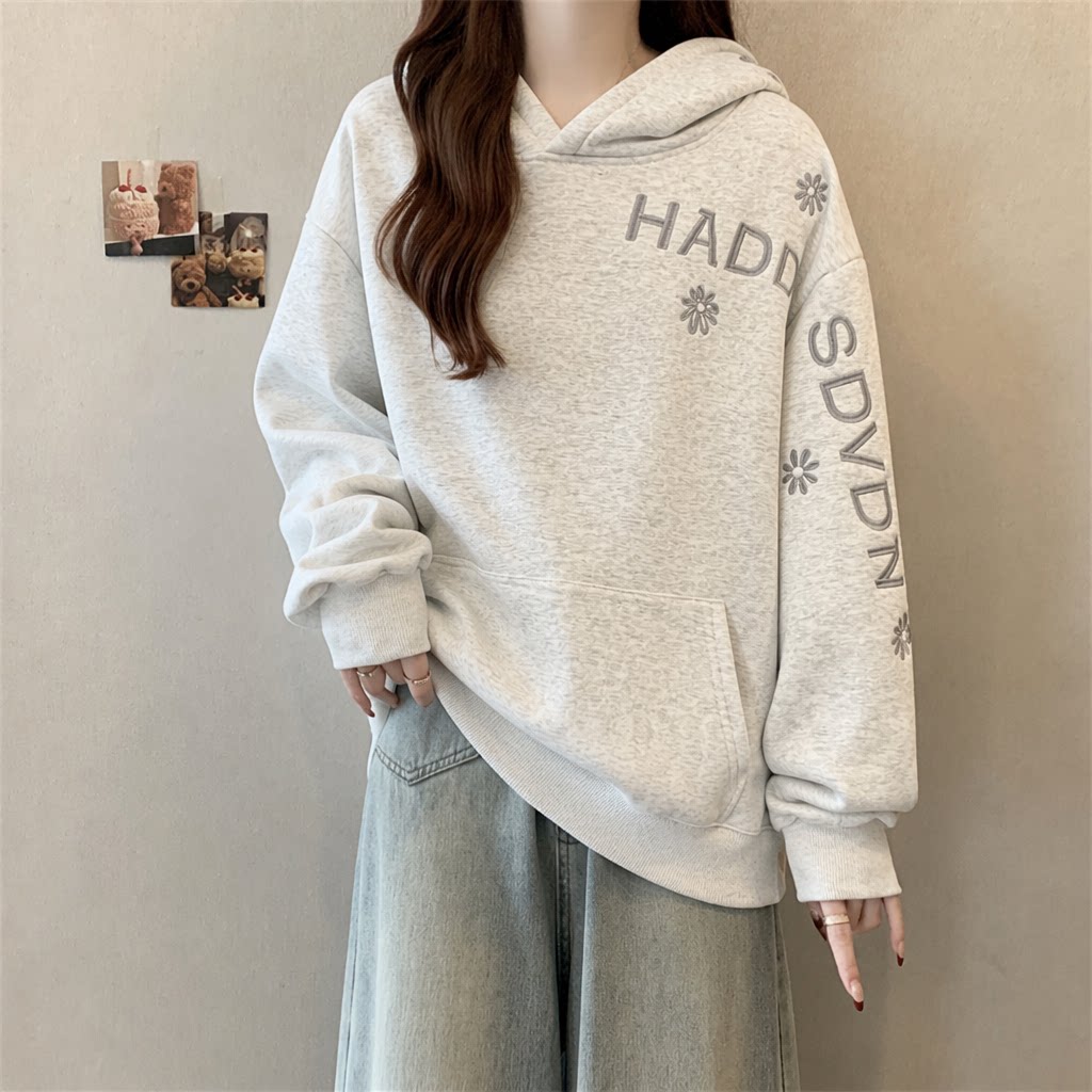 Solid Color Women's Hoodie Fas - Embroidery Letter N review and price