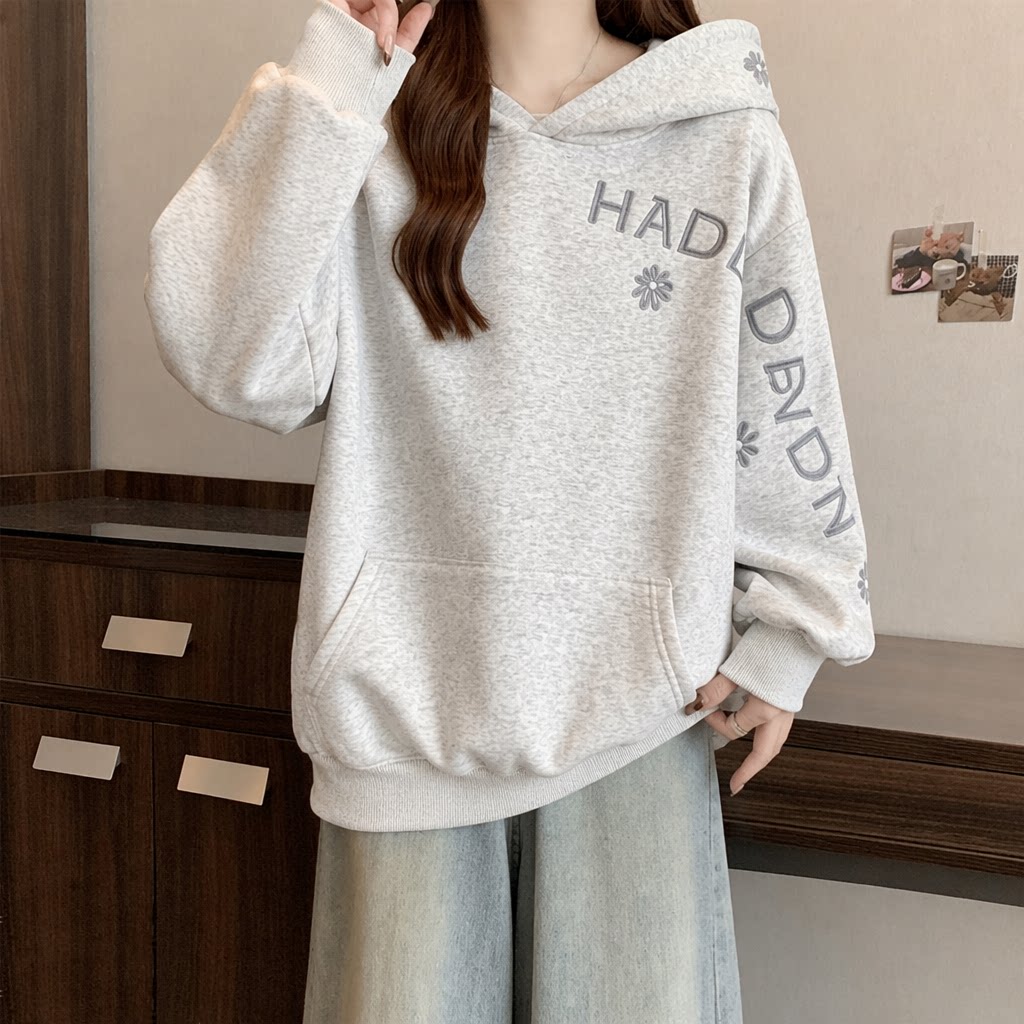 Solid Color Women's Hoodie Fas - Embroidery Letter N review and price